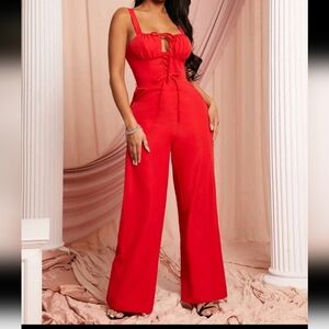 Red Lace-Up Jumpsuit, Suitable For Date, Party, Valentine's Day